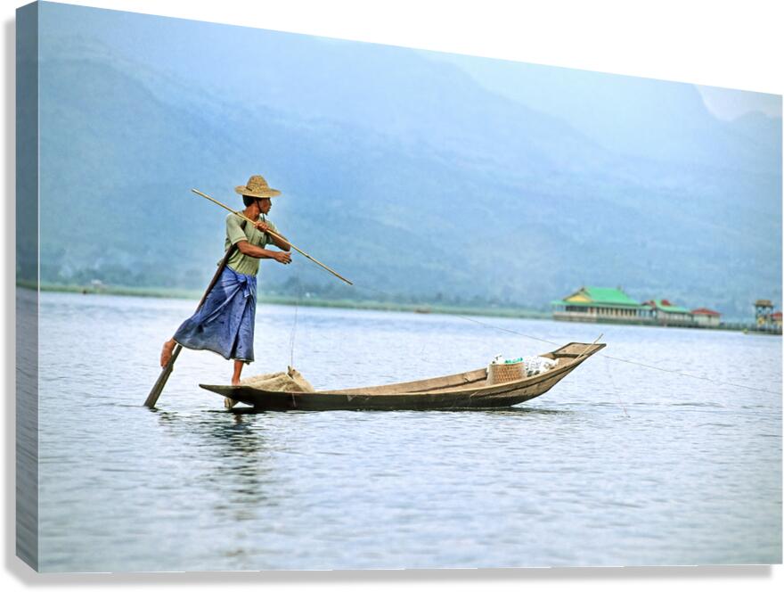 Fishing on Inle Lake in Myanmar by a local fisherman