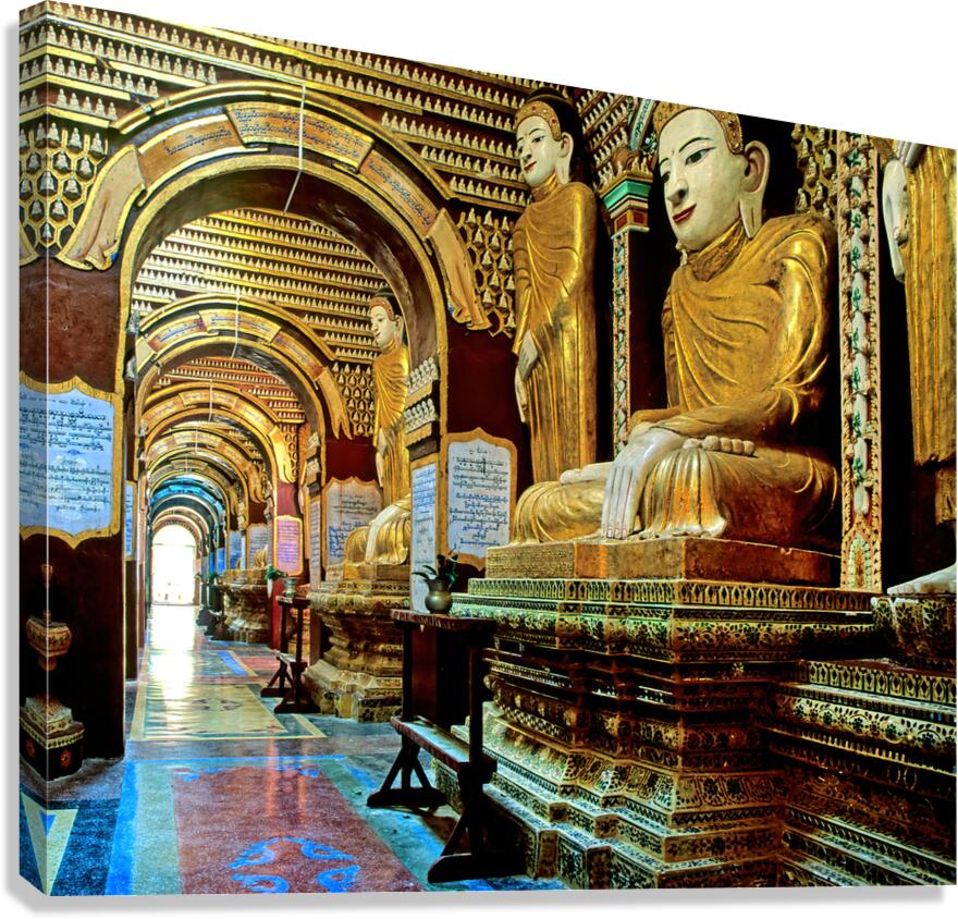 Visit to Sagaing Paya with golden buddha statues in Myanmar