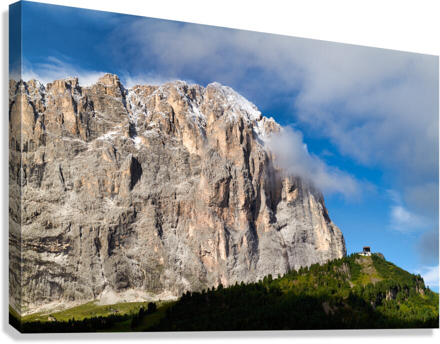 Sassolungo mountain in Val Gardena during clear weather in Italy