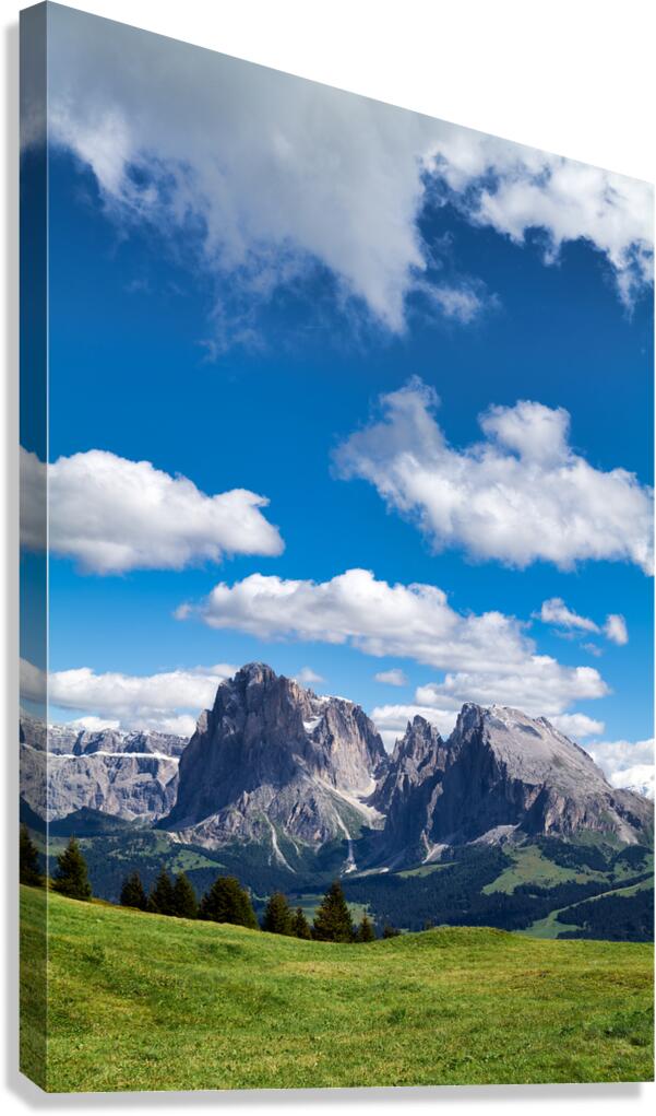 Panoramic view of Sassolungo mountain peak in Val Gardena Italy