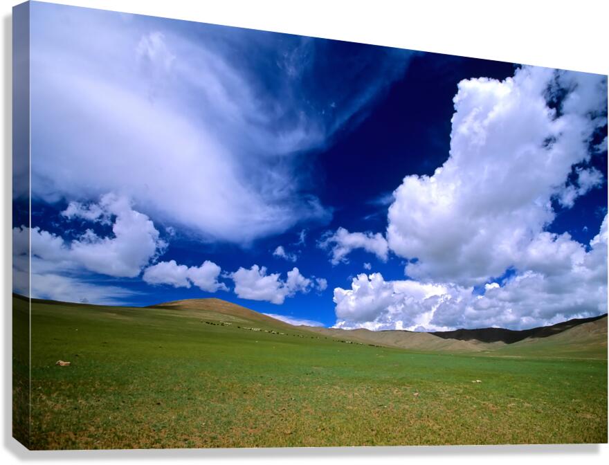 Vast sky over empty landscape in Mongolia during daytime