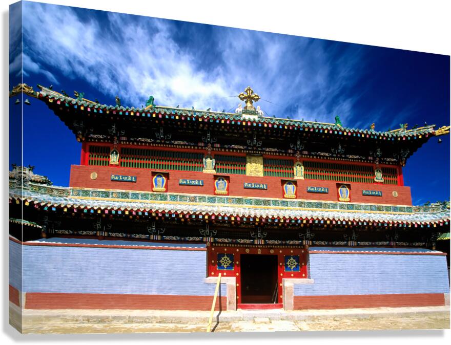 Erdene Zuu Monastery stands in Mongolia under a blue sky
