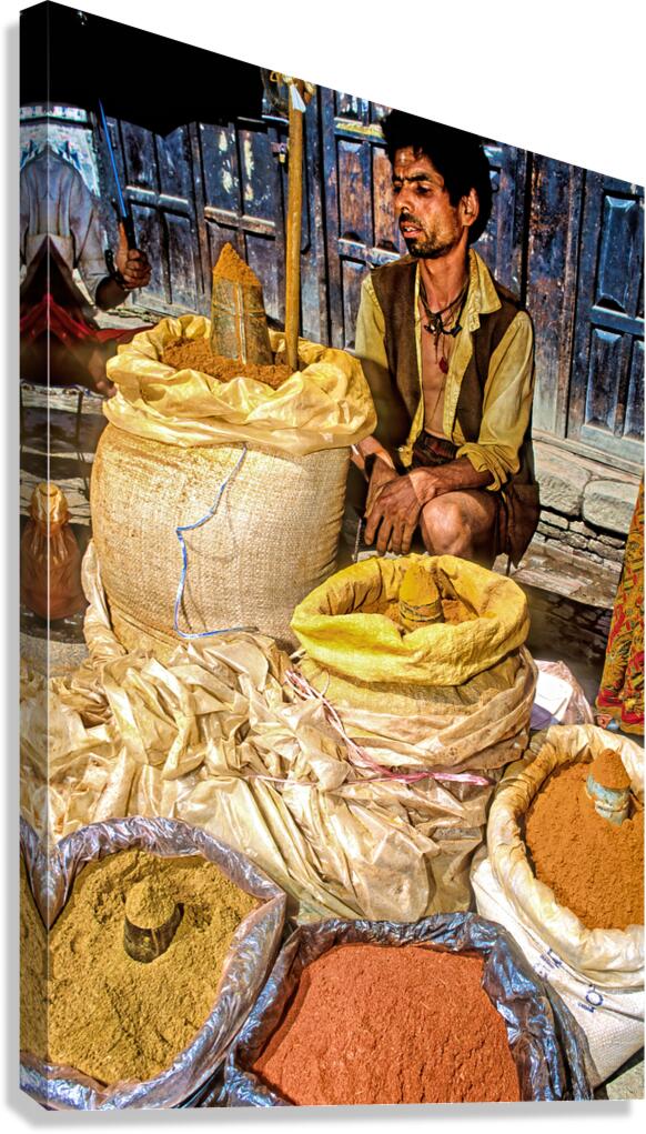 Selling spices in Kathmandu market during daylight hours