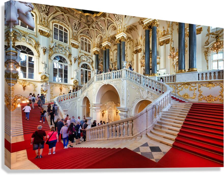 Visitors explore Jordan Staircase Winter Palace St. Petersburg