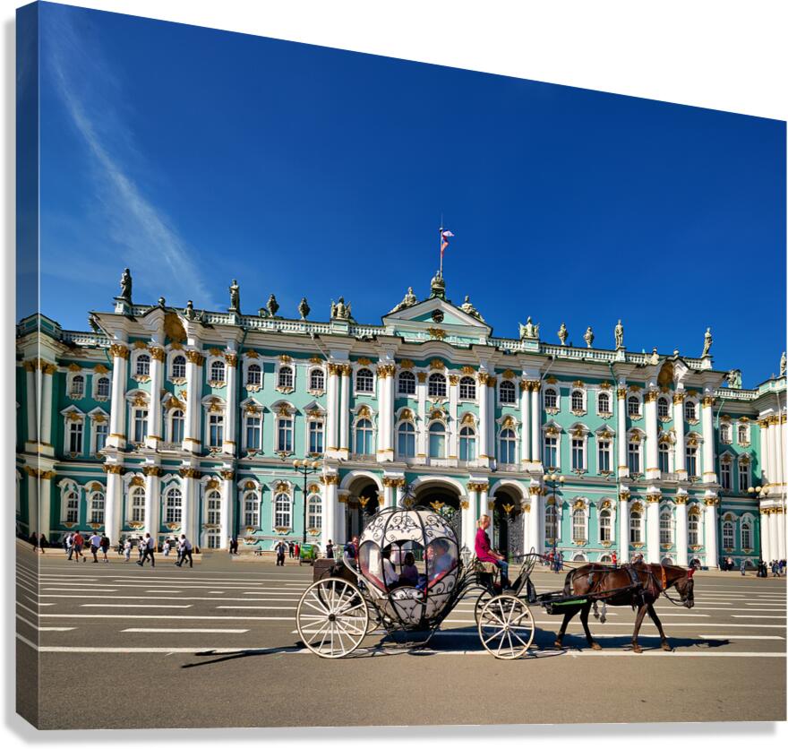 Horse carriage passes the Winter Palace in Saint Petersburg