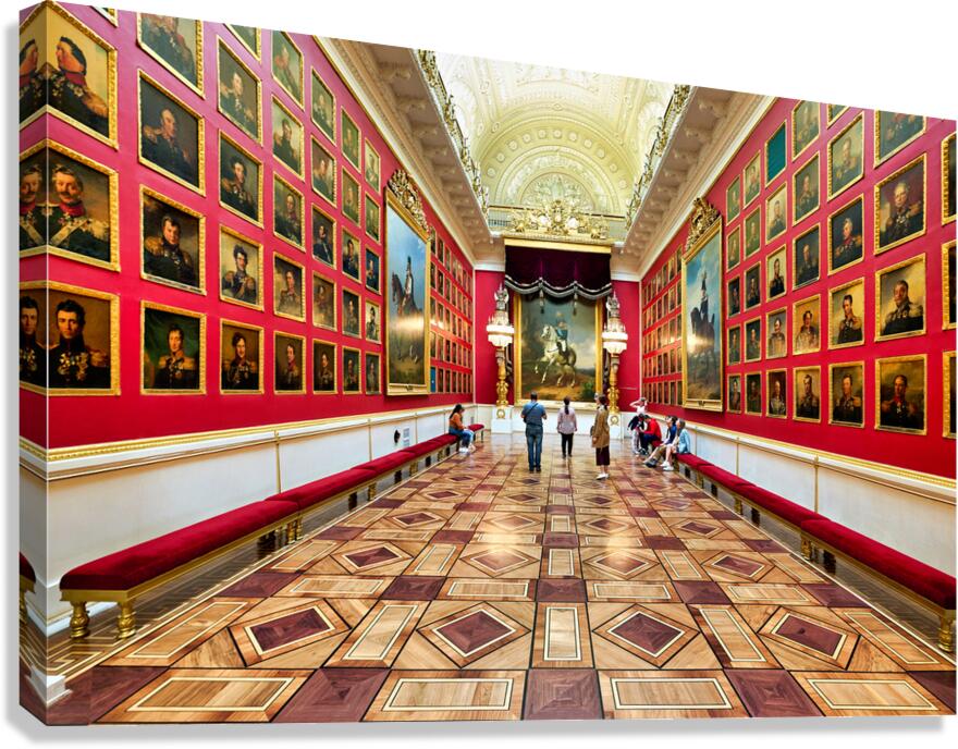 Visitors exploring the hall of portraits in Winter Palace