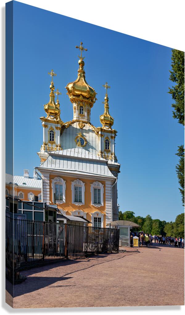 Visitors walk near Peterhof Palace in Saint Petersburg Russia