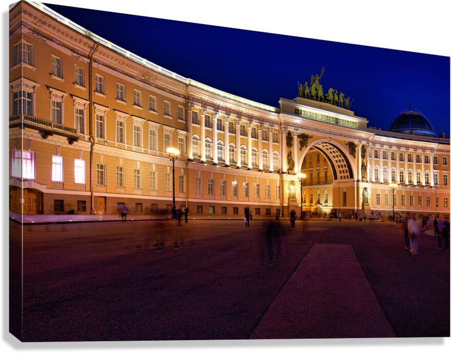 Winter palace in palace square at night in st. petersburg