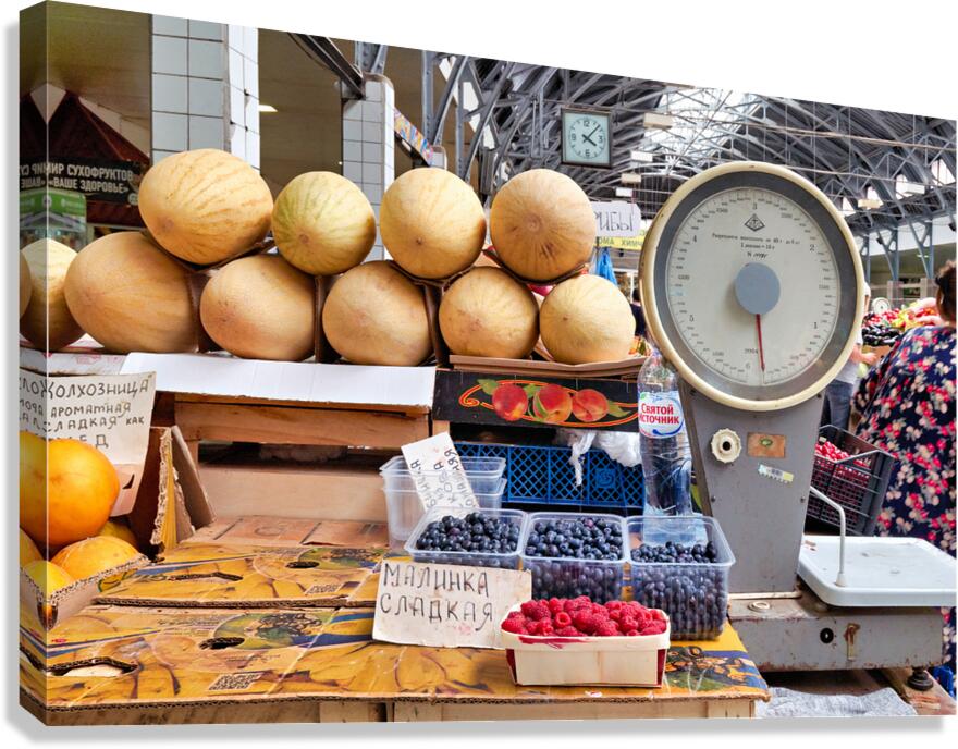 Market stalls with fruits and vegetables in Saint Petersburg