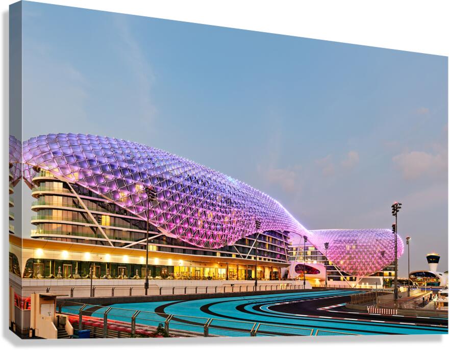 W Abu Dhabi hotel shines at Yas Island during evening time