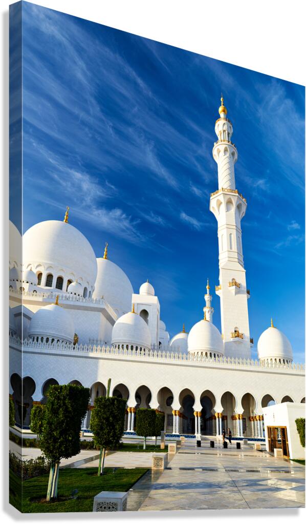 White marble mosque in Abu Dhabi during daytime view