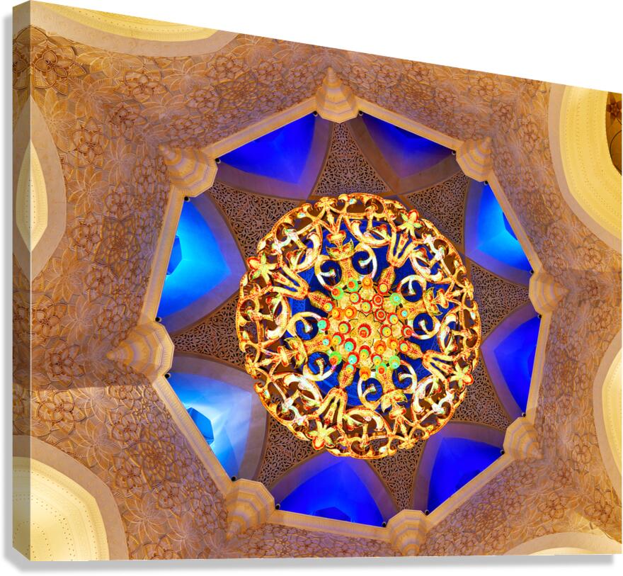 Intricate ceiling design at Sheikh Zayed Grand Mosque