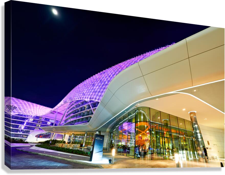 W Abu Dhabi Yas Island hotel entrance at night with lights