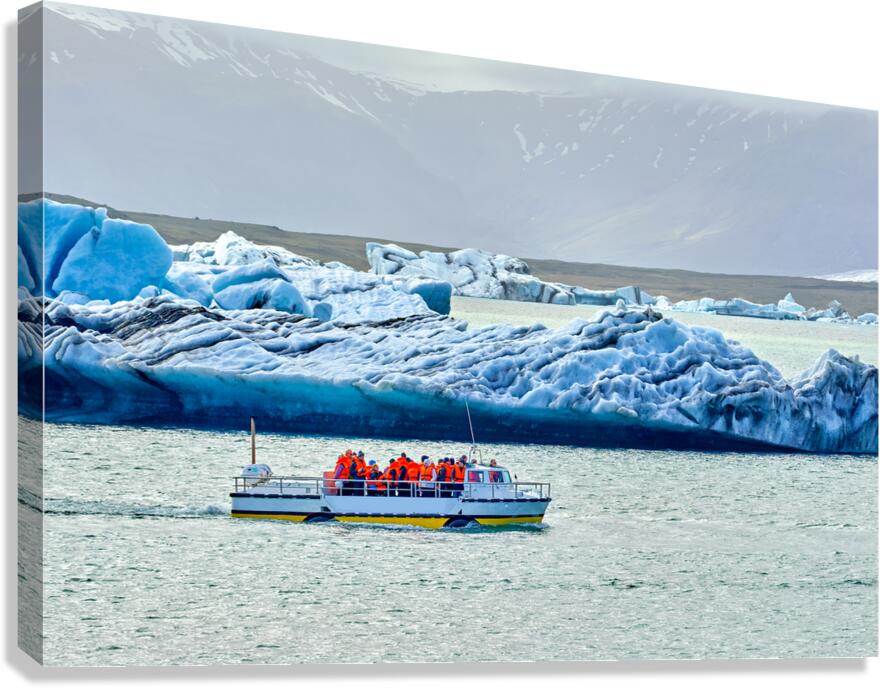 Boat trip across Jokulsarlon glacier lagoon in Iceland