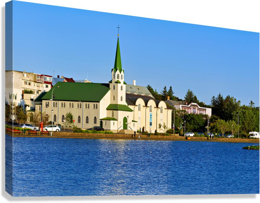Lutheran Free Church near Lake Tjornin in Reykjavik Iceland