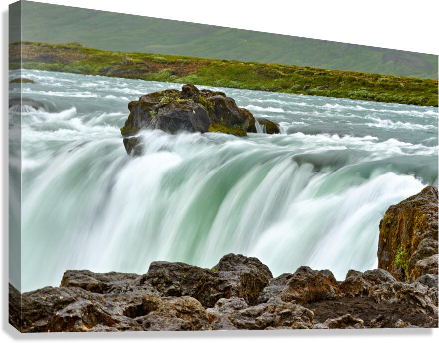 Explore Godafoss waterfall in Iceland during a cloudy day