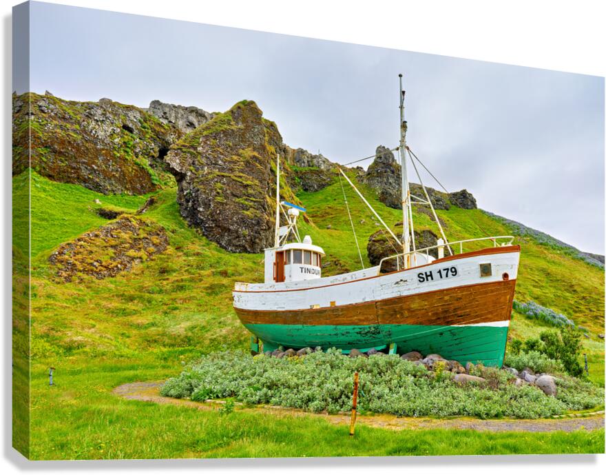 Fishing boat near Olafsvik in Iceland on a cloudy day
