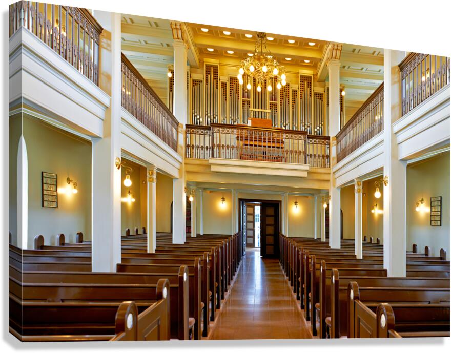 Inside Domkirkjan Church the benches are empty