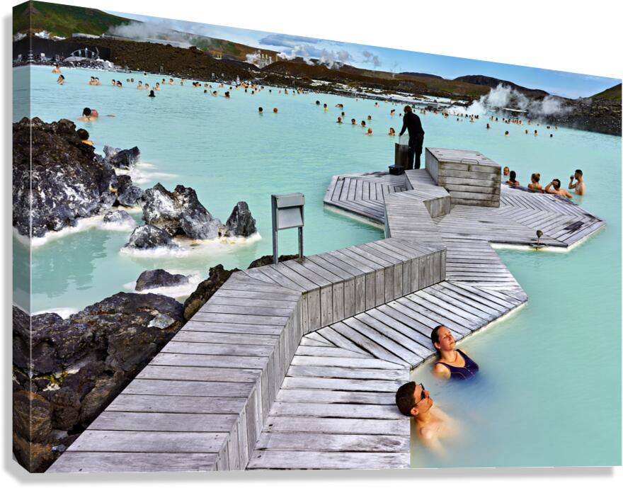 Visitors enjoy the thermal water at Blue Lagoon Spa in Iceland