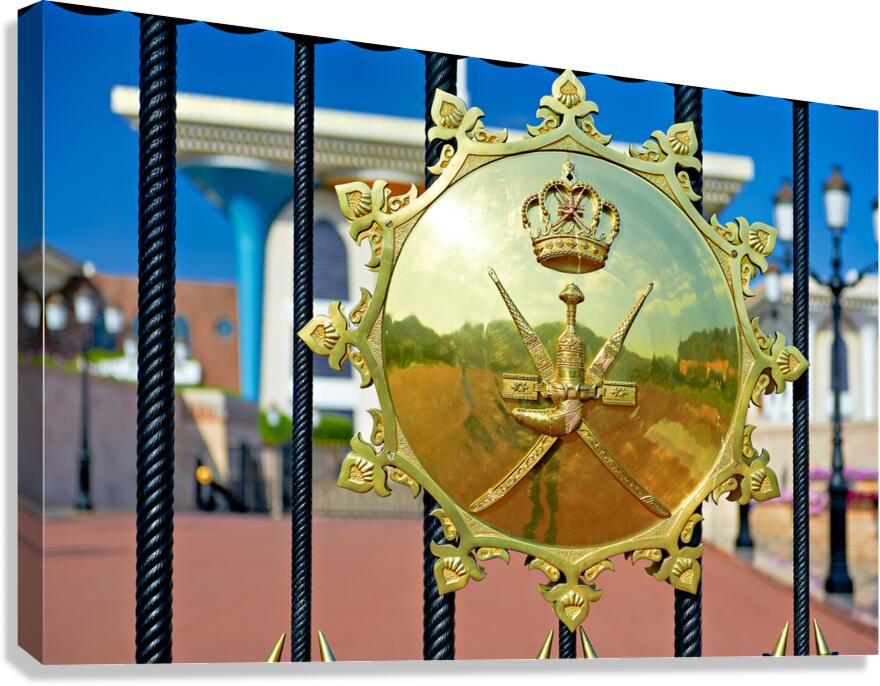 View of Al Alam Palace in Muscat Oman with emblem detail