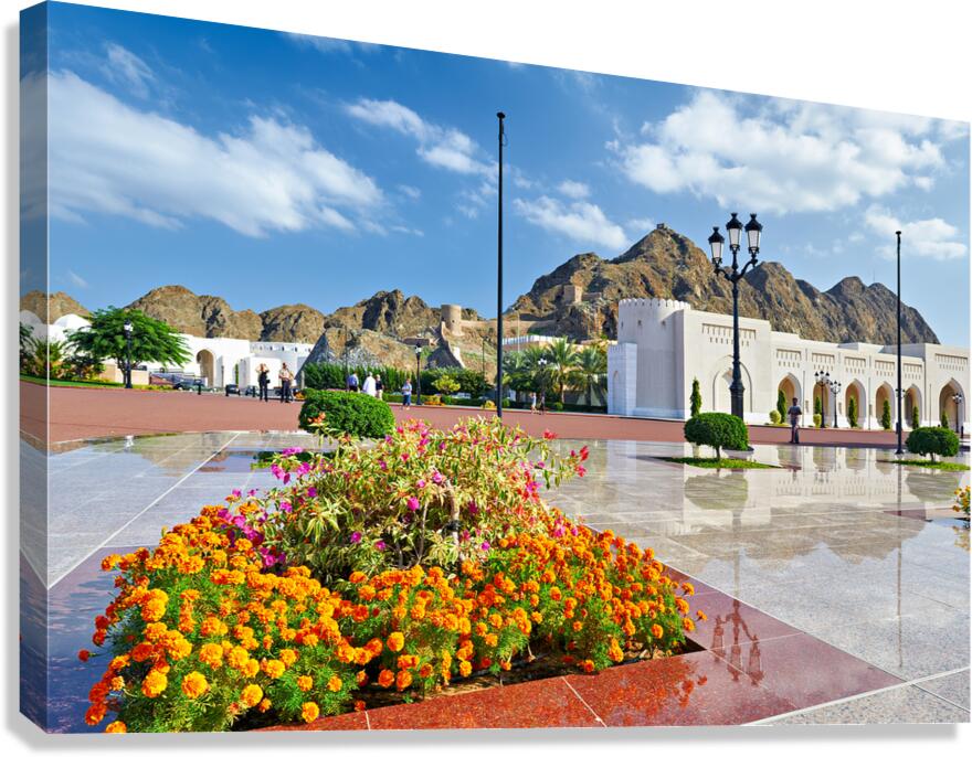 Visitors explore Al Alam Palace in Muscat Oman during the day