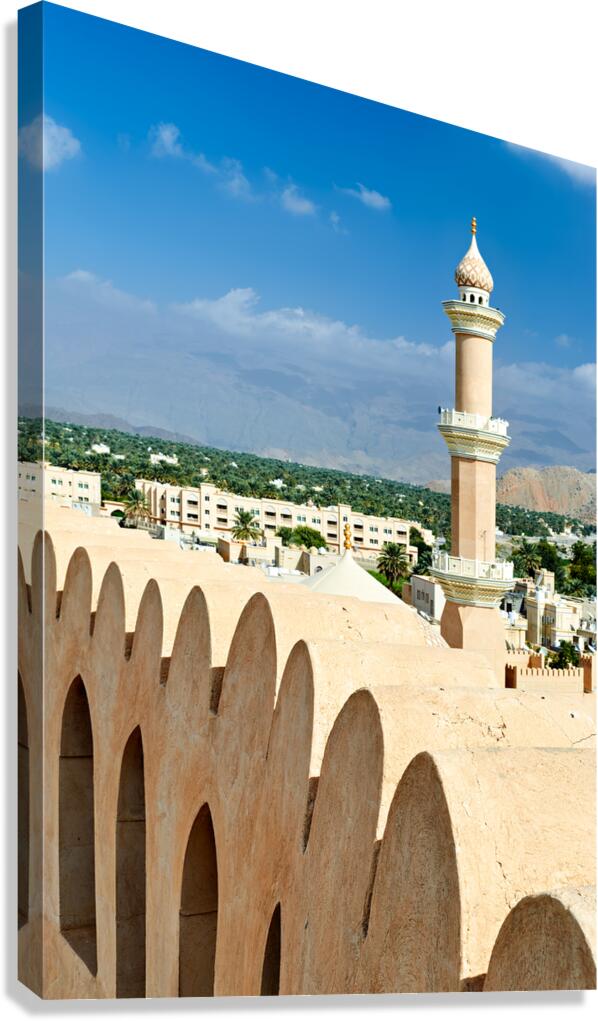 Nizwa Fort view with mosque and landscape in Oman