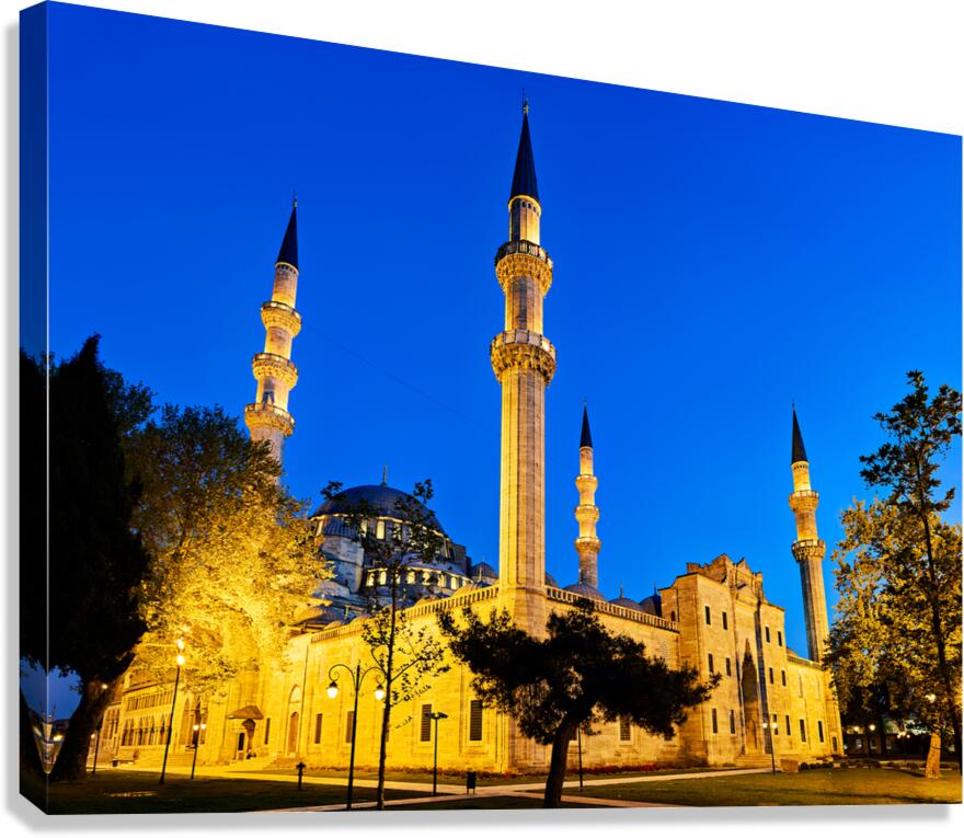 Suleymaniye Mosque is illuminated at night in Istanbul Turkey