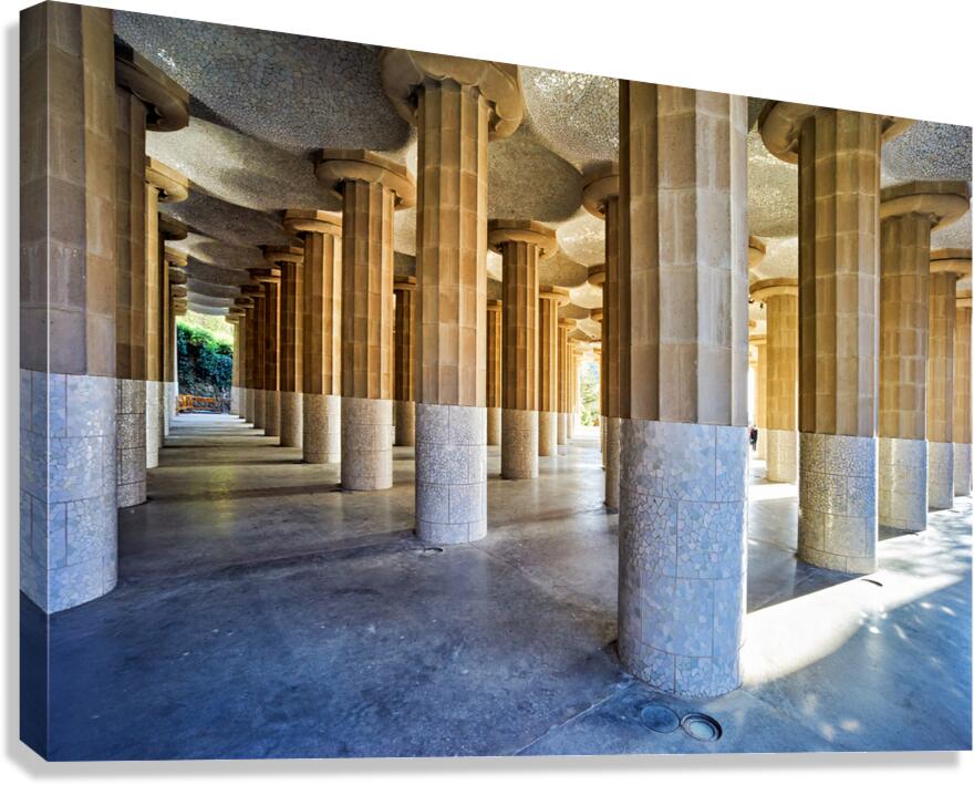 Columns and domes in Hypostyle Room at Park Guell Barcelona