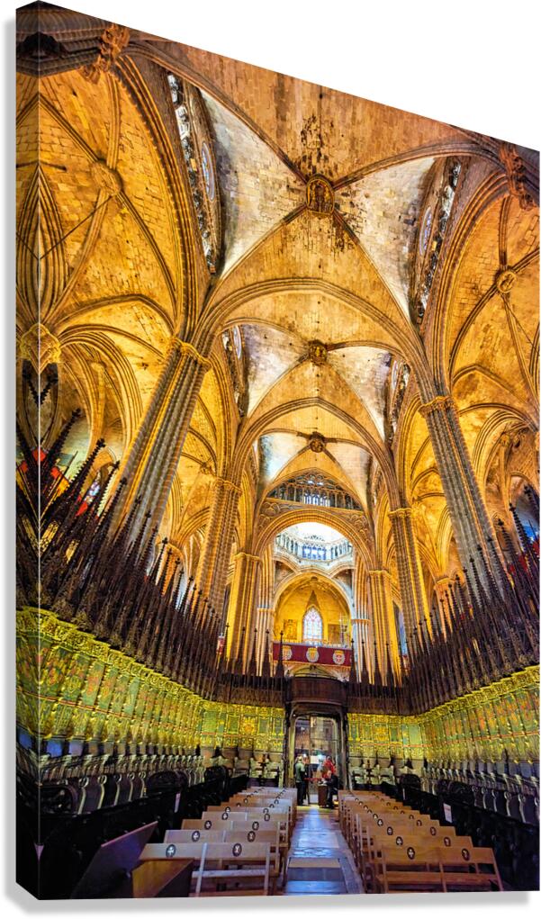 Visitors explore Barcelona Cathedral in Catalonia Spain