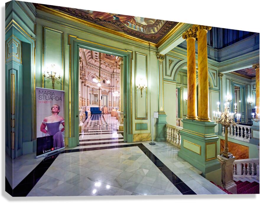 People walk through the Gran Teatre del Liceu in Barcelona