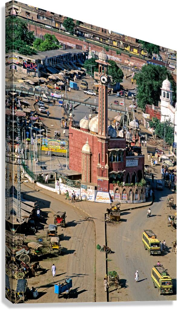 Aerial view of Lahore showing traffic and buildings