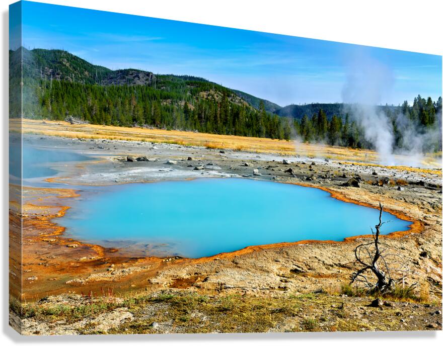 Exploring black opal pool in yellowstone national park