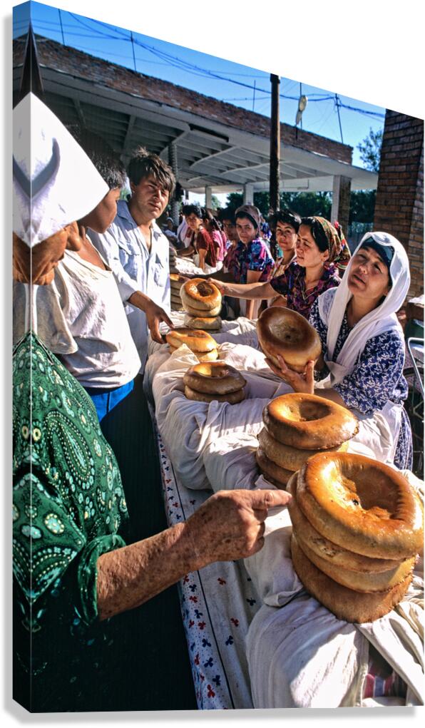 People selling bread at a market in Khiva Uzbekistan