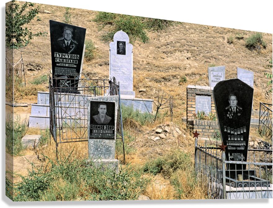 Cemetery in Samarkand shows different tombstones and graves