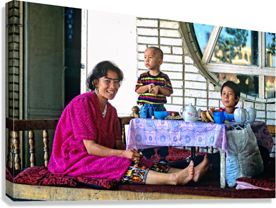 Family enjoys lunch in Samarkand Uzbekistan