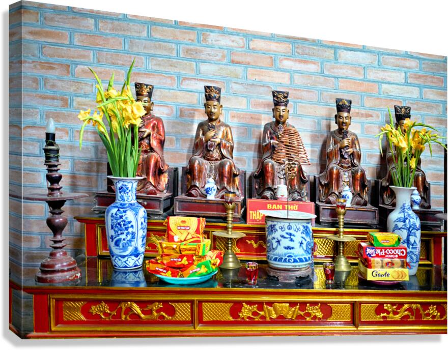 Hanoi altar with statues and offerings during local festival