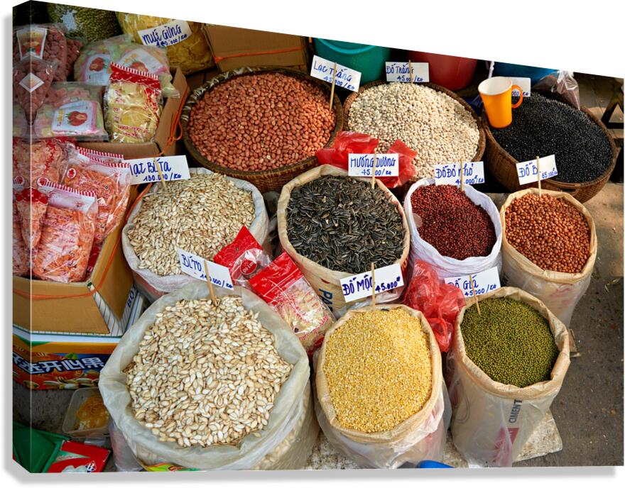 Market scene with beans and grains in Hanoi