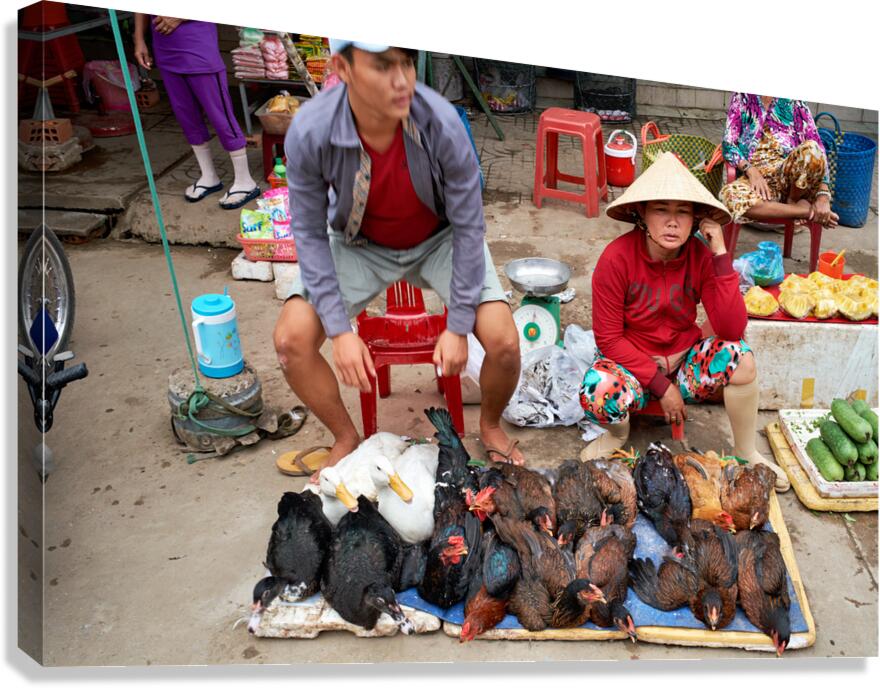 Local market in Phu Quoc with people selling poultry