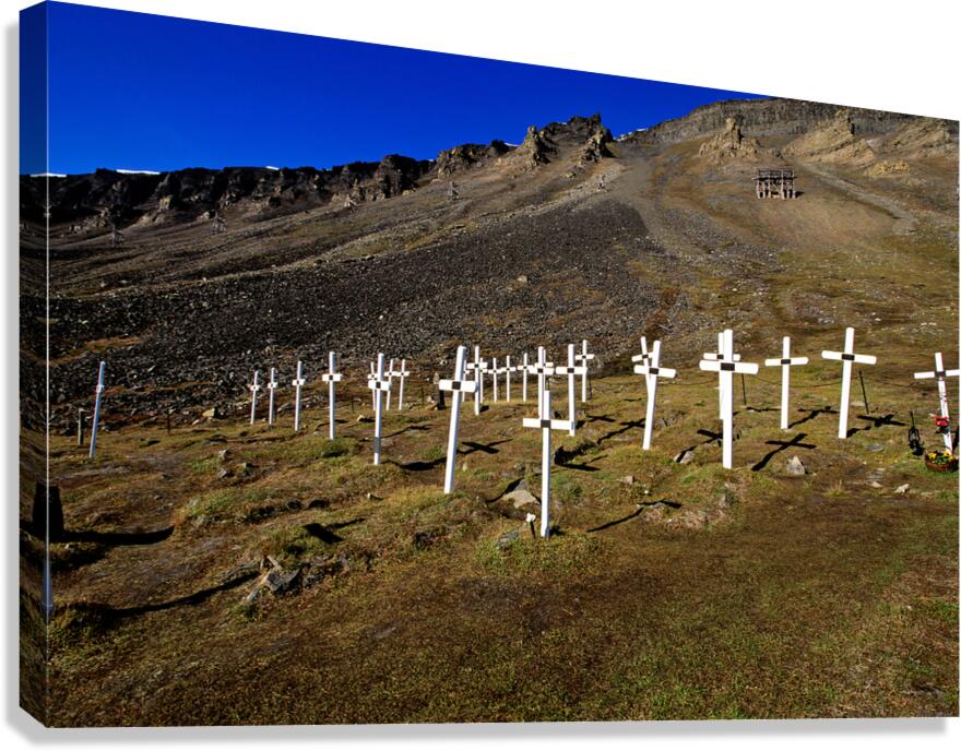 Crosses marking graves near Longyearbyen in Svalbard Norway