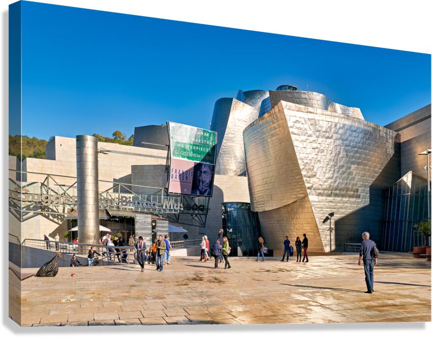 People walking near Guggenheim Museum in Bilbao Spain
