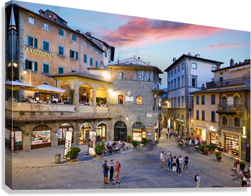 Piazza della Repubblica at sunset in Cortona Italy