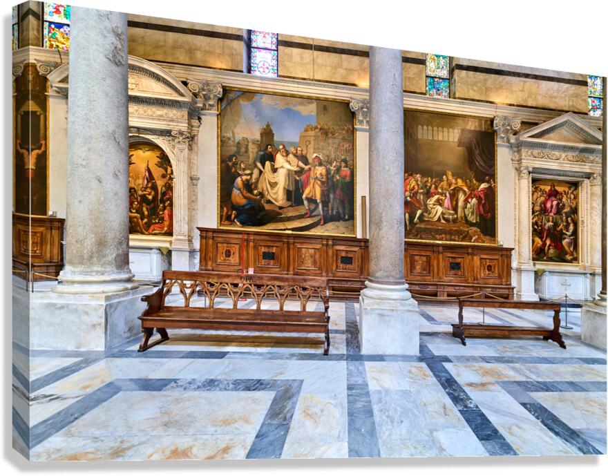 Interior of the Cathedral in Pisa Tuscany Italy shows art