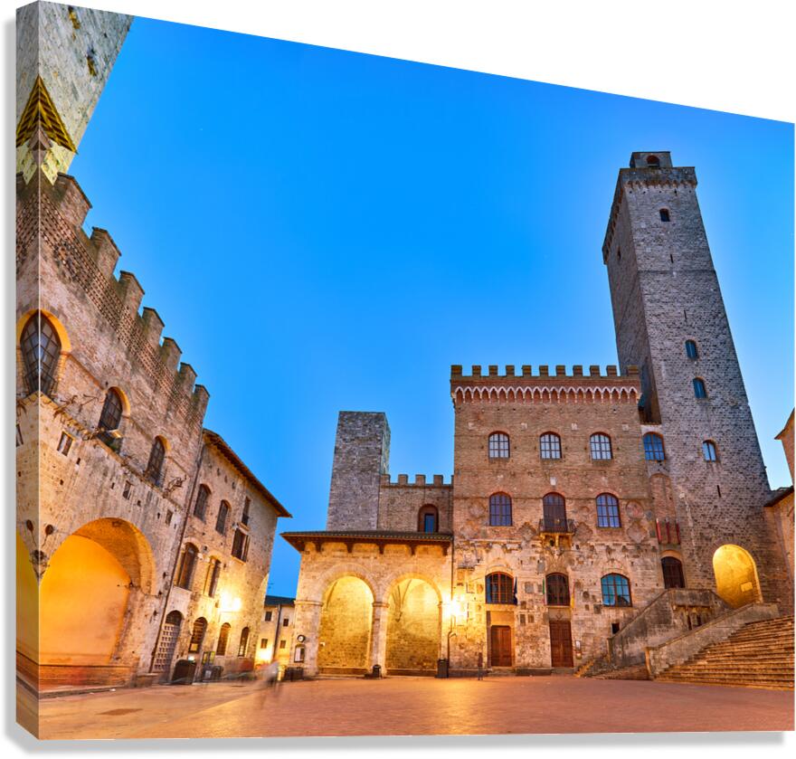 Sunset at Piazza del Duomo in San Gimignano Tuscany Italy