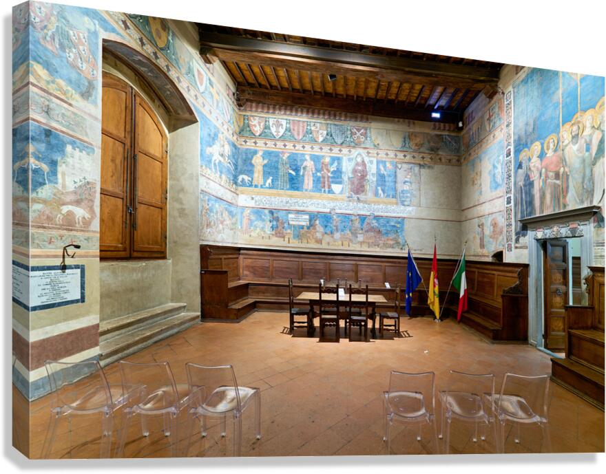 Frescos in sala dante of palazzo comunale in san gimignano