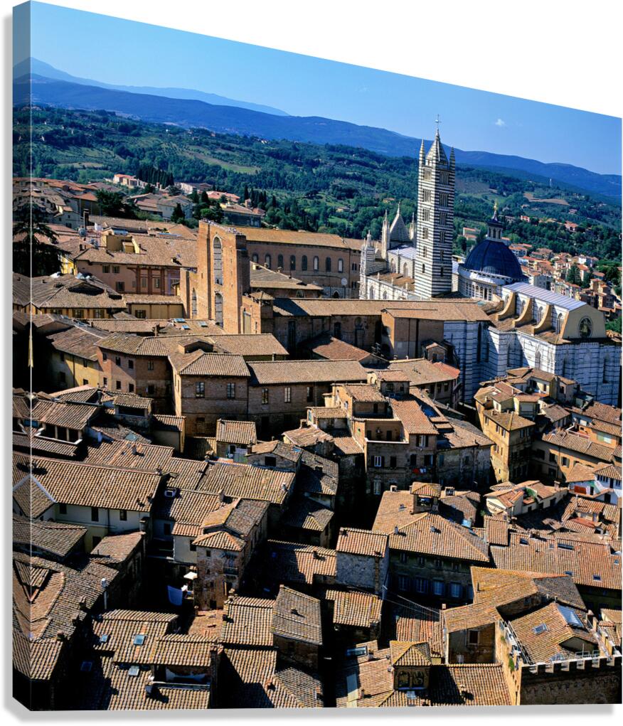 View of Siena Cathedral and rooftops in Tuscany Italy