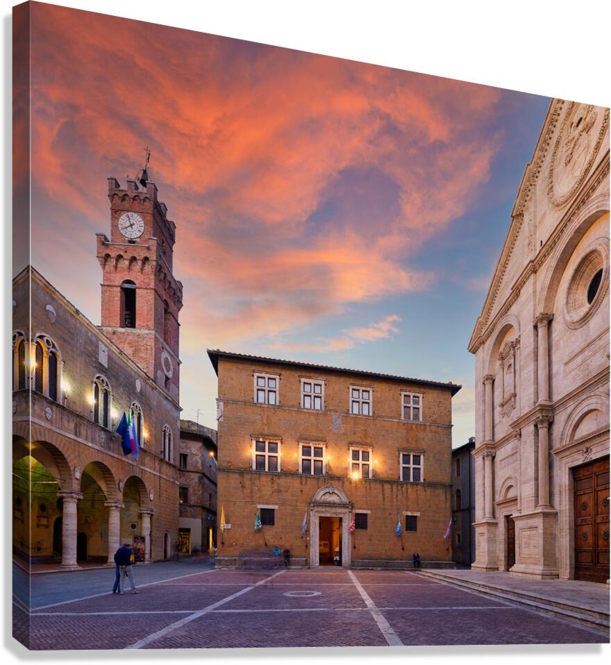 Visit to Pienza Val dOrcia town hall at sunset