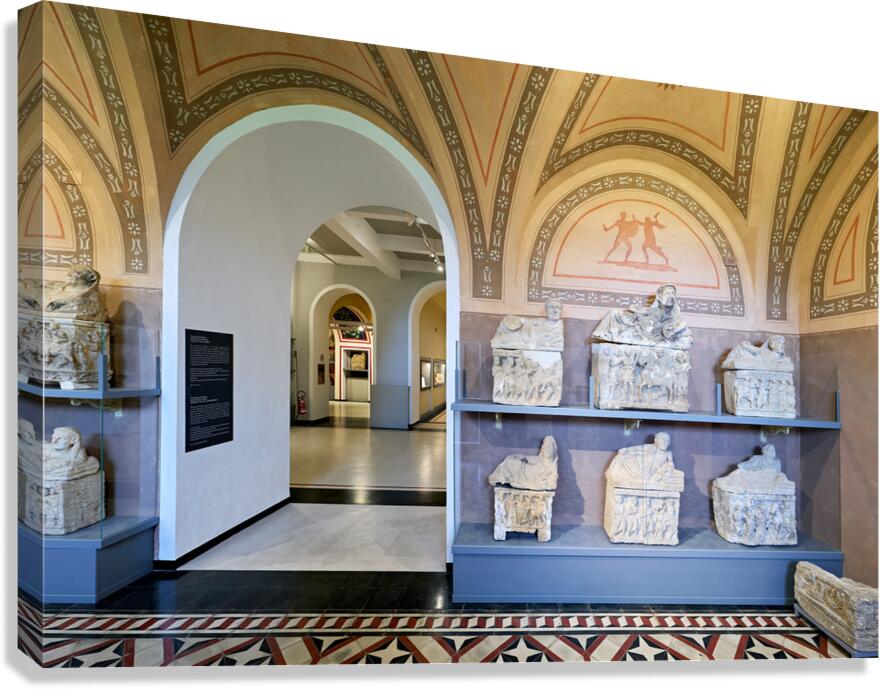 Cinerary urns on display in Guarnacci Museum Volterra