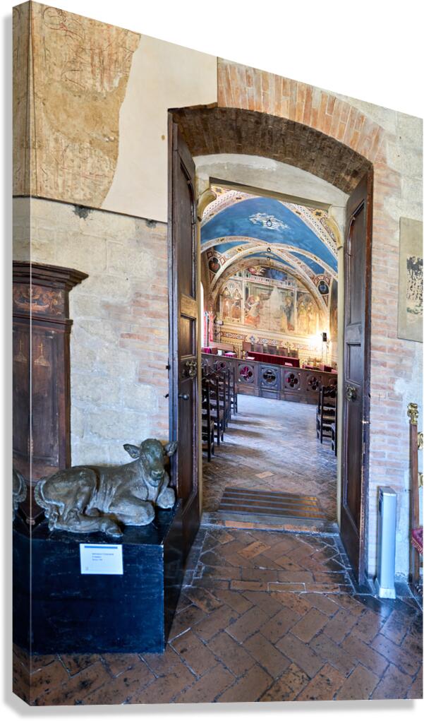 Frescoed hall entrance at Palazzo dei Priori in Volterra