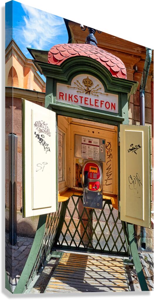 Old telephone booth stands in Stockholm Sweden