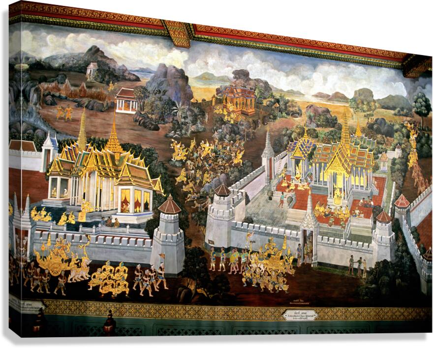 Wat Phra Kaew temple view in Bangkok with murals